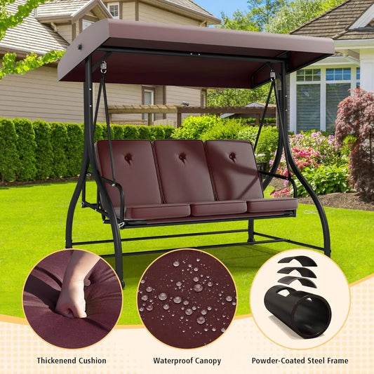 3 In 1 Porch Swing With Canopy Cushions Heavy Duty Stand