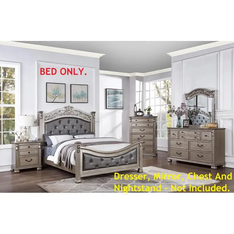 California King Bed With Tufted Faux Leather Headboard