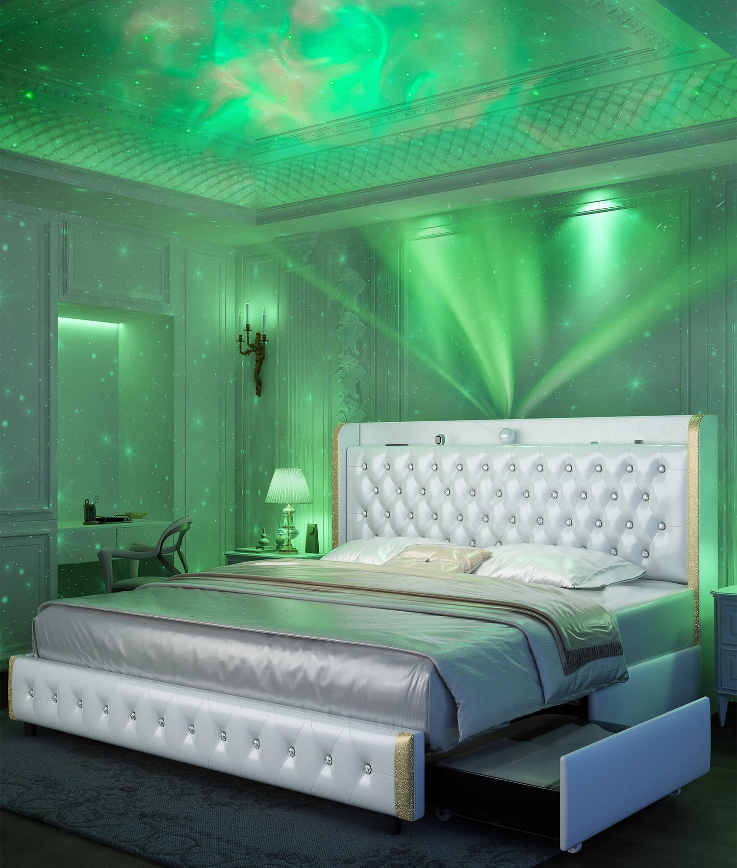 GEGOFORU Galaxy Projector LED Bed Frame With Bluetooth