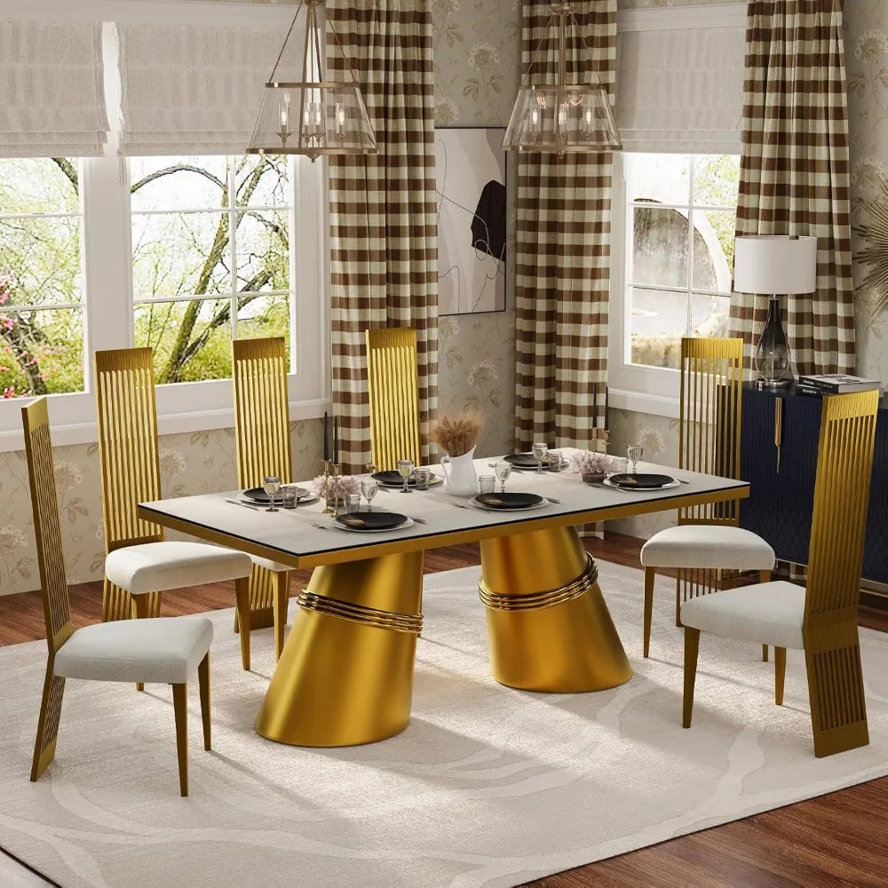 Two Pack Upholstered Dining Chairs With Stainless Steel Backrests