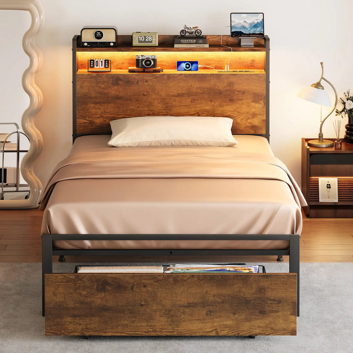 Casacomoda Platform Bed Frame With Storage Headboard Charging Station