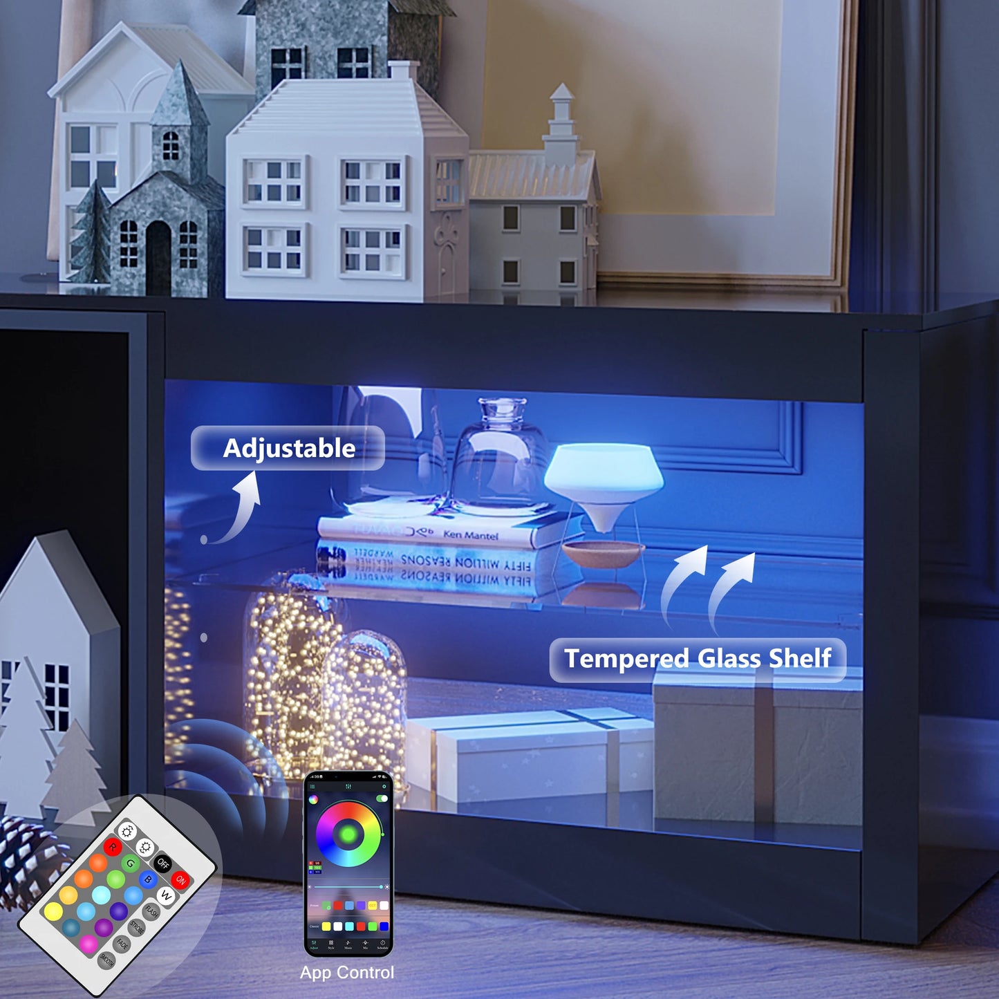 QiaoShiRen Modern TV Stand With Storage Cabinet And Outlet