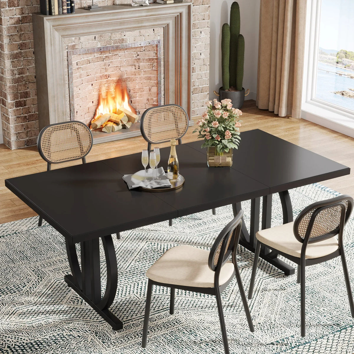 Tribesigns Modern Wooden Dining Table With Heavy Metal Frame