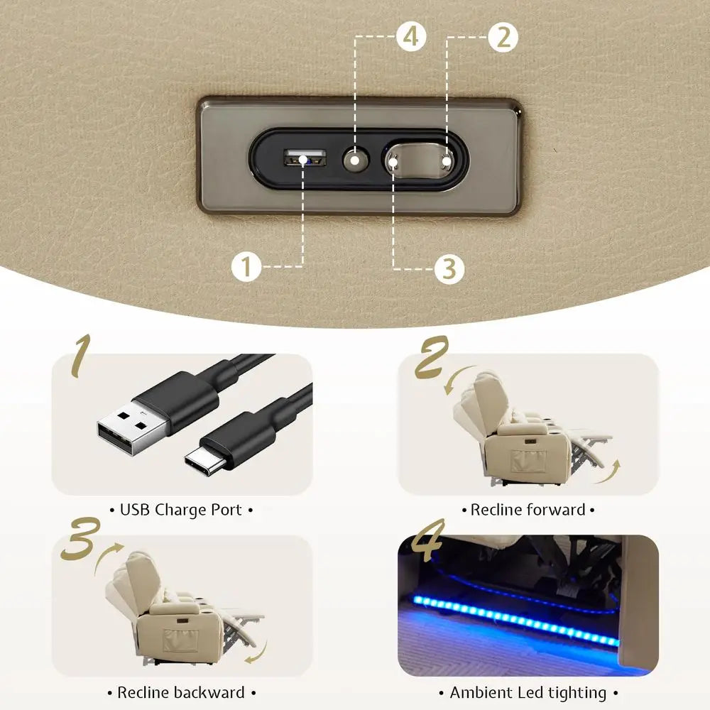 Power Loveseat Recliner Sofa With Adjustable Back LED Lighting