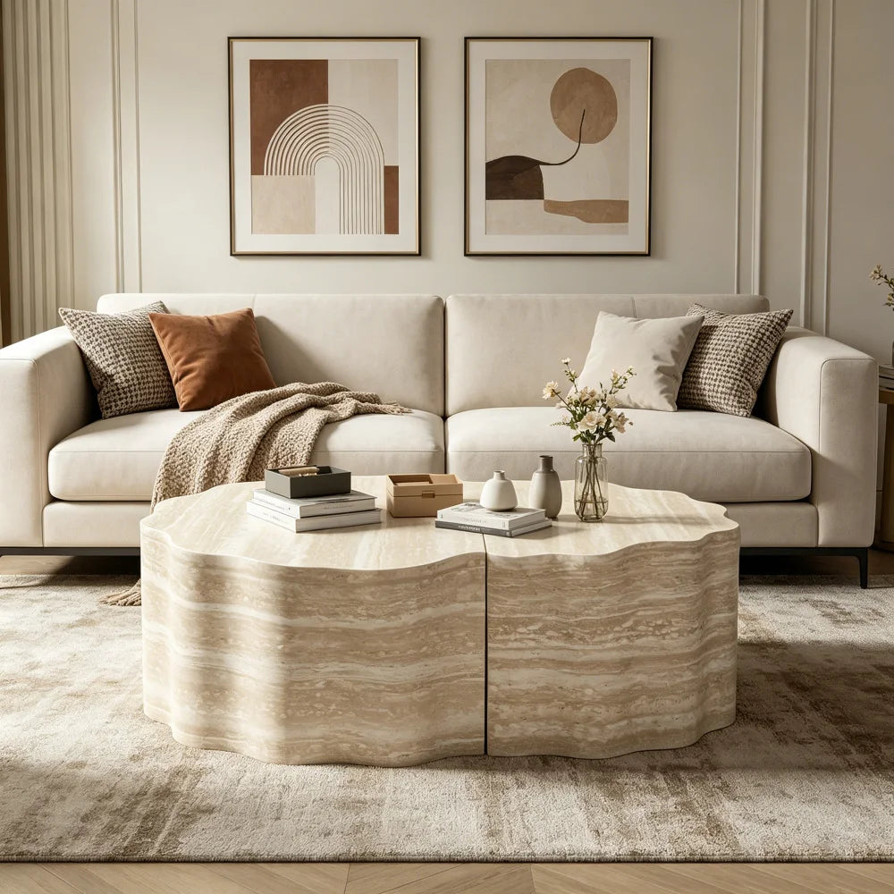 Modern Round Wooden Nesting Coffee Tables With Pet Bed