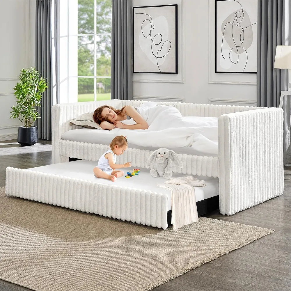 Upholstered Sofa Bed Daybed Frame With Wooden Daybed And Trundle Corduroy