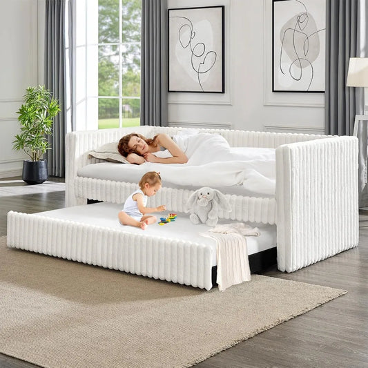 Upholstered Sofa Bed Daybed Frame With Wooden Daybed And Trundle Corduroy