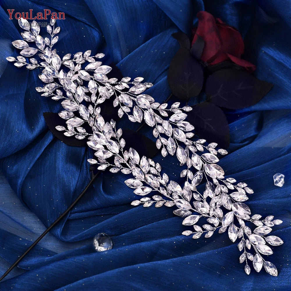 YouLaPan Bride Forehead Rhinestone Headband for Weddings