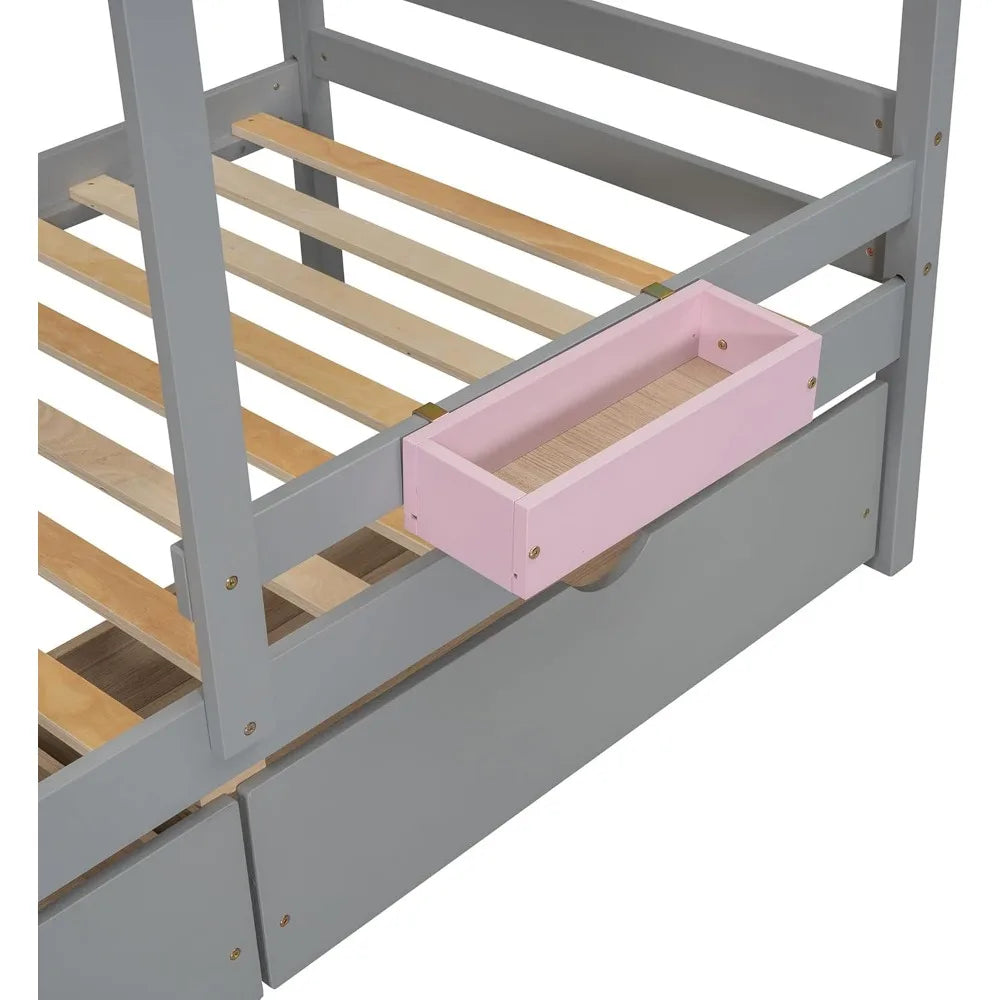 Twin Over Twin Bunk Bed Playhouse With Drawers