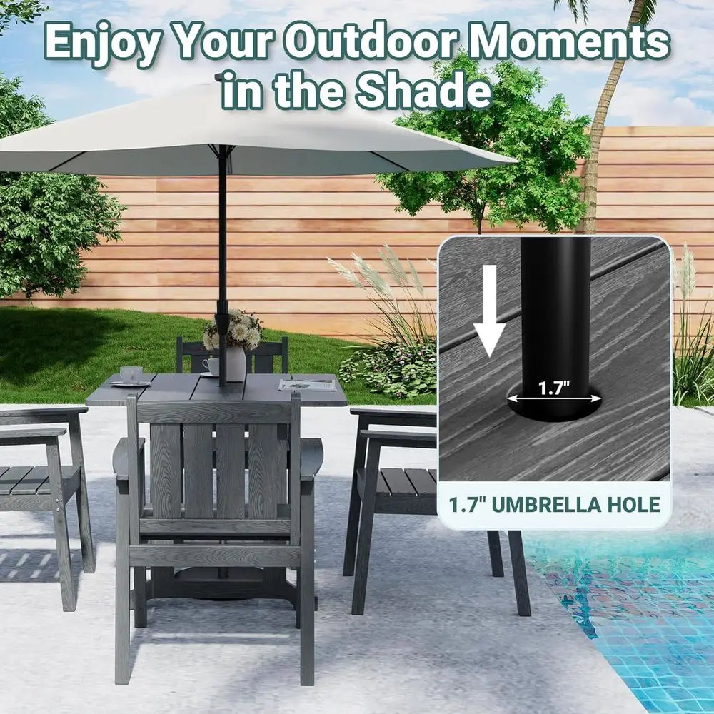 HDPE Outdoor Dining Set With Wood Grain Table Weatherproof