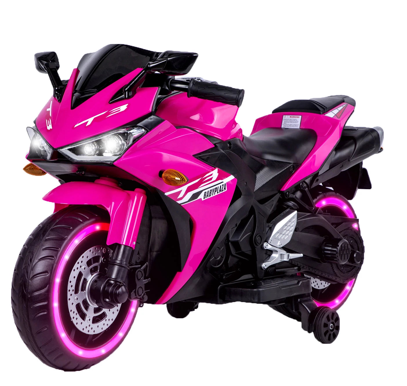 Kids Electric Motorcycle With Training Wheels Manual Throttle