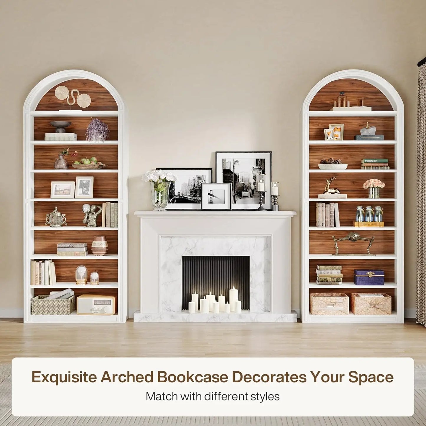 LITTLE TREE Modern Arched Bookcase With Storage Shelving
