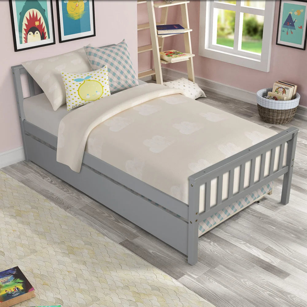 Twin Trundle Bed, Platform Frame With Headboard And Footboard