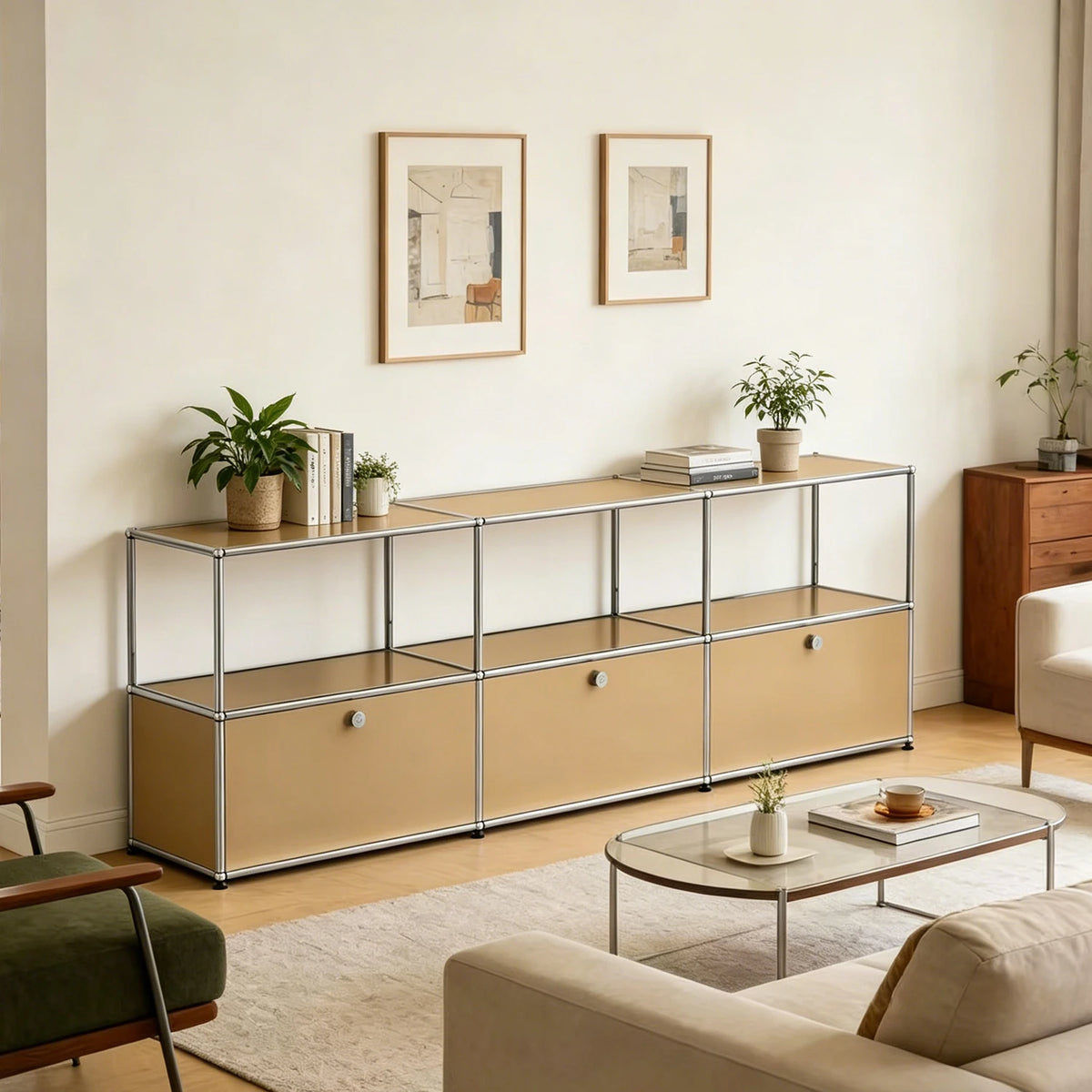 Modern Modular Sideboard Storage Cabinet Chrome Metal Frame Unit