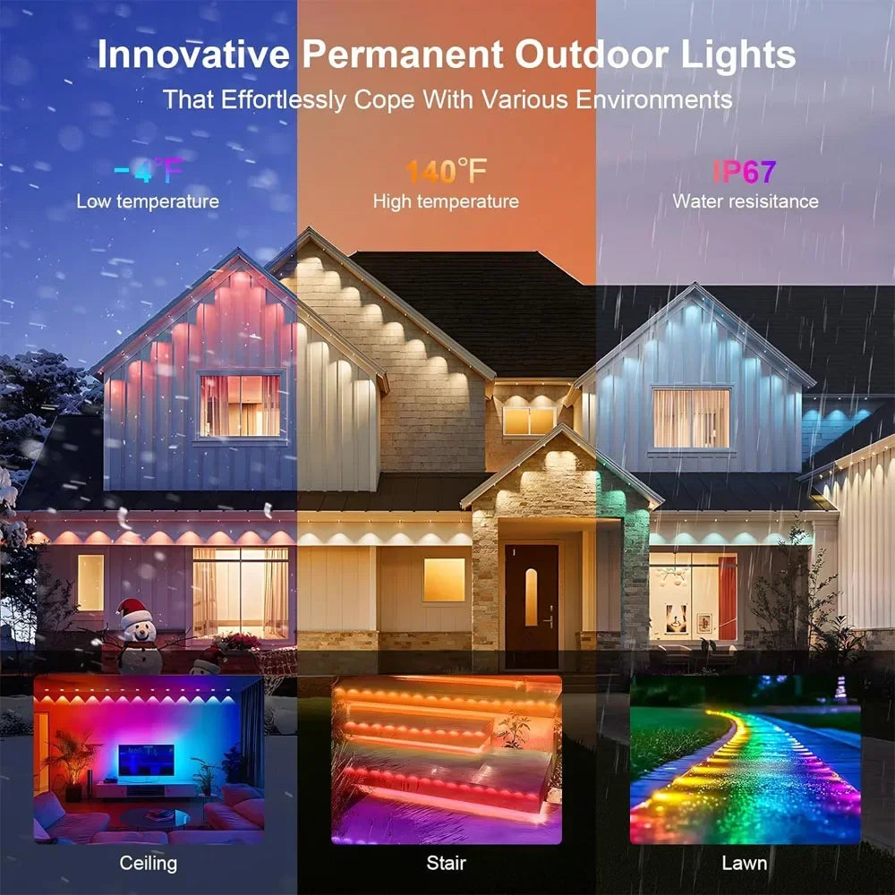 MIMIRGB SmartRGBIC ExteriorGutterEaves LightingSystem OutdoorLEDString WaterproofIP67