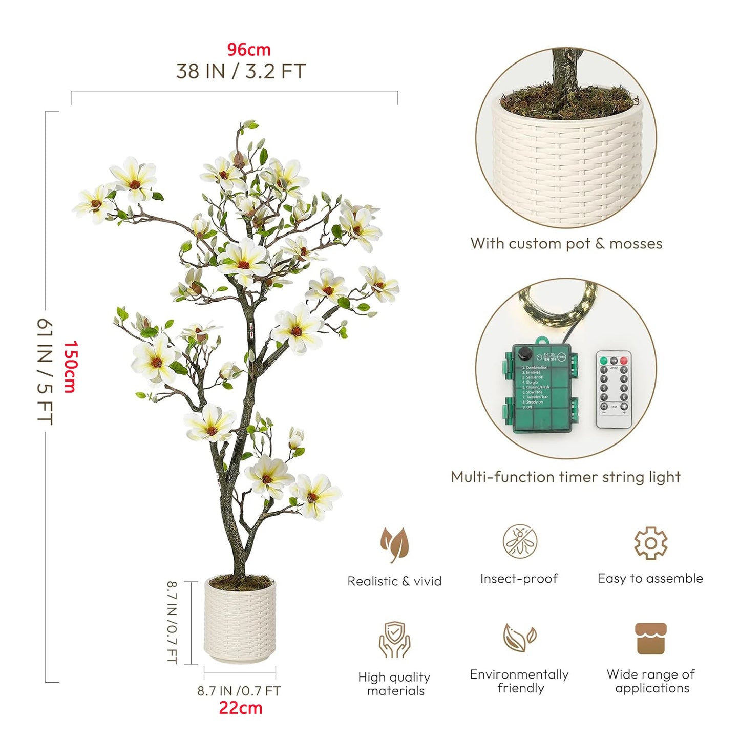 Guangdong Premium Ultrarealistic Artificial Magnolia Plant With LED IlluminationEffect