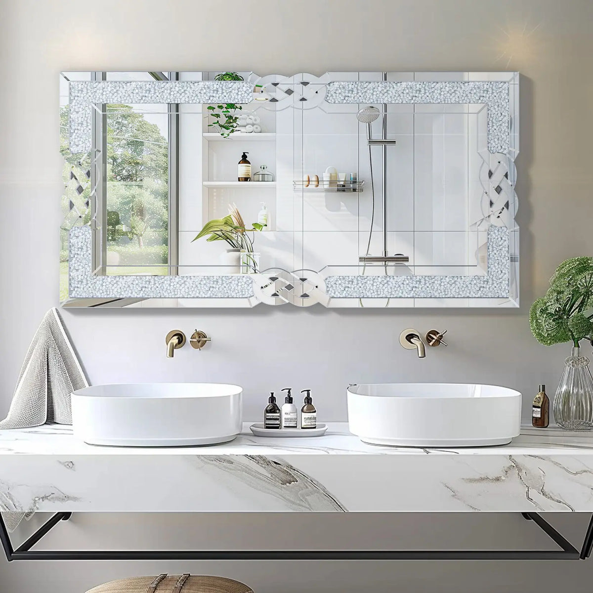 Wisfor Rectangular Wall Mirror Crystal Crush Diamond Decor