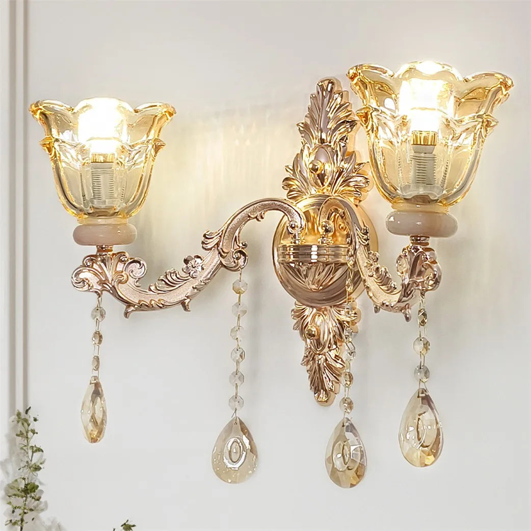 Vrygle Antique Floral Wall Sconce Crystals Lampshade Lighting