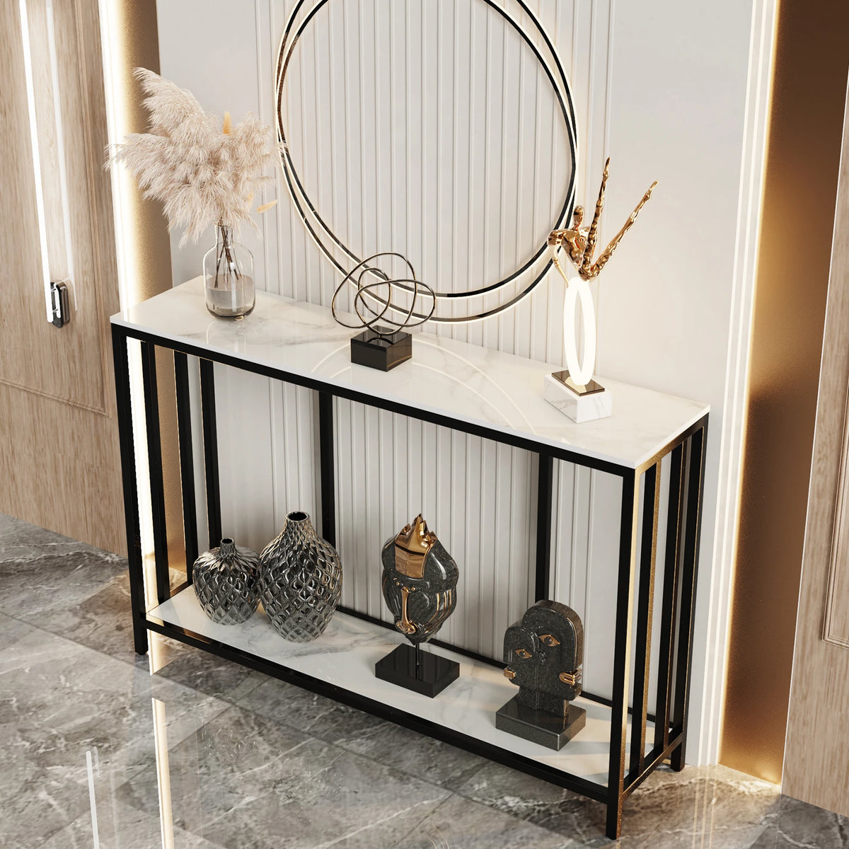 Wisfor Modern Sintered Stone Console Table with Metal Base