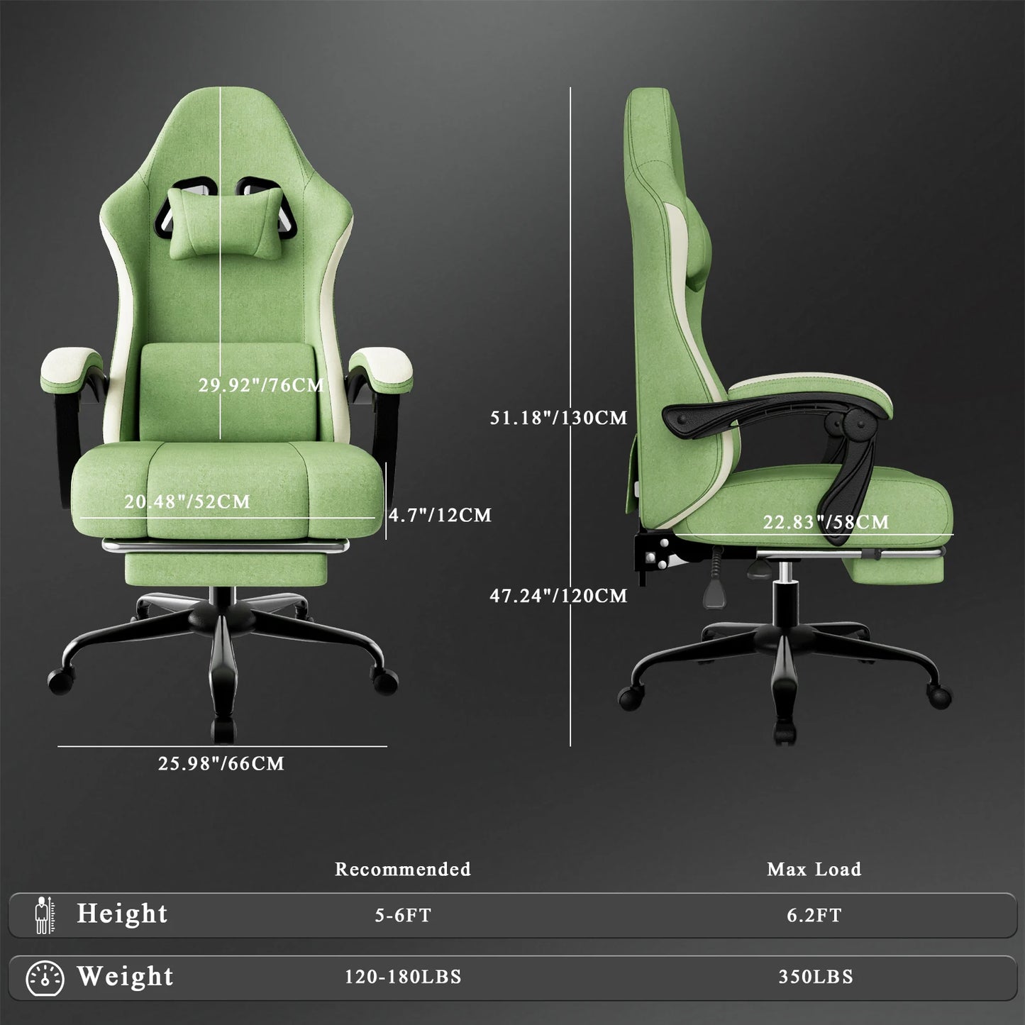 Ergonomic Gaming Chair With Pocketed Spring Cushion Footrest