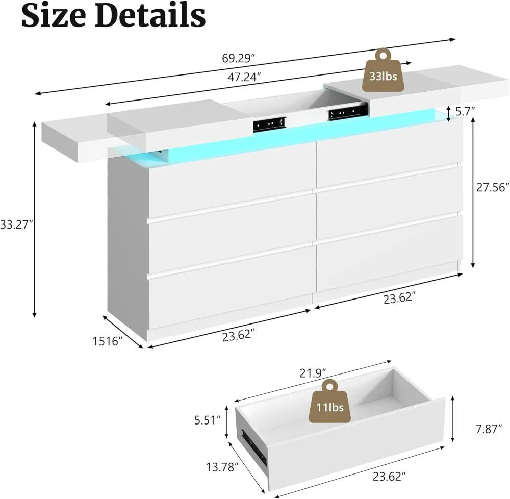 Six Drawer Dresser With Sliding Top And Charging Station