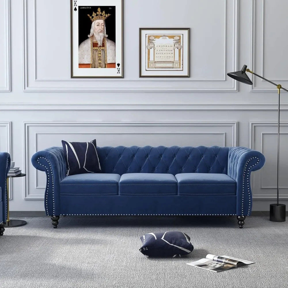 DAFIFY Velvet Chesterfield Sofa Loveseat Chair Set Premium