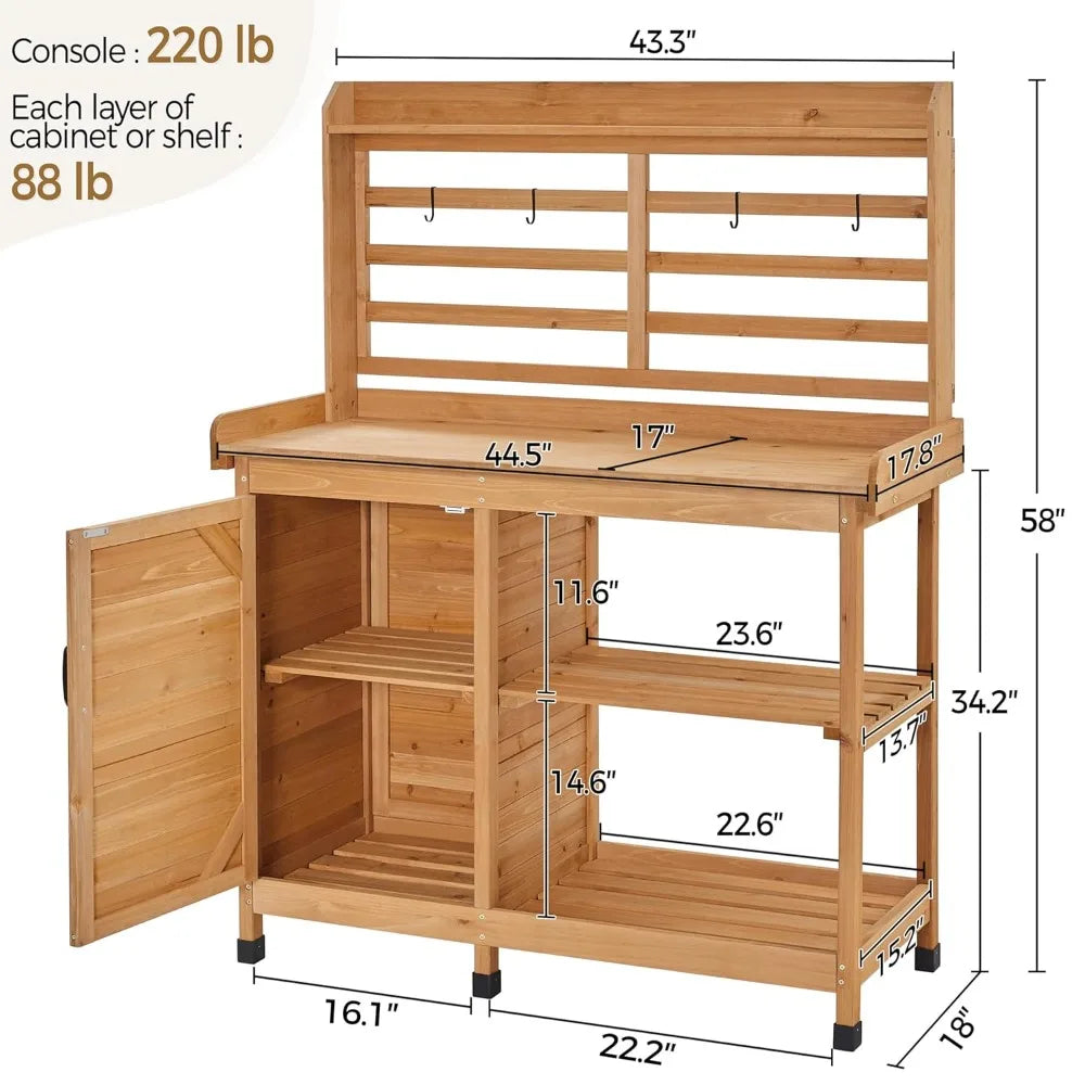 Outdoor Potting Bench Work Table With Storage Cabinet Shelf