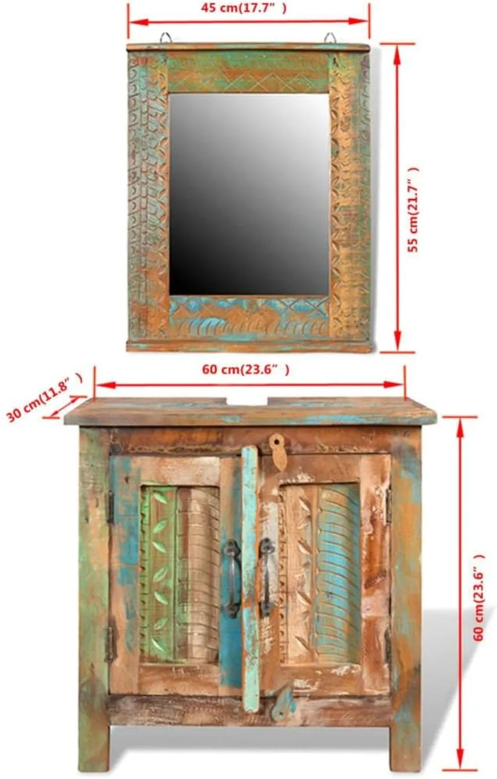Bathroom Vanity Cabinet Set with Mirror Reclaimed Solid Wood Furniture