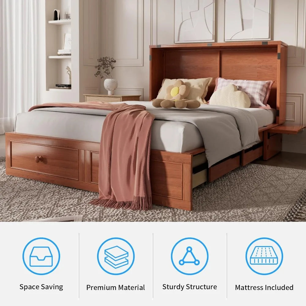 XMSJ Queen Murphy Bed With Mattress And Storage Cabinet