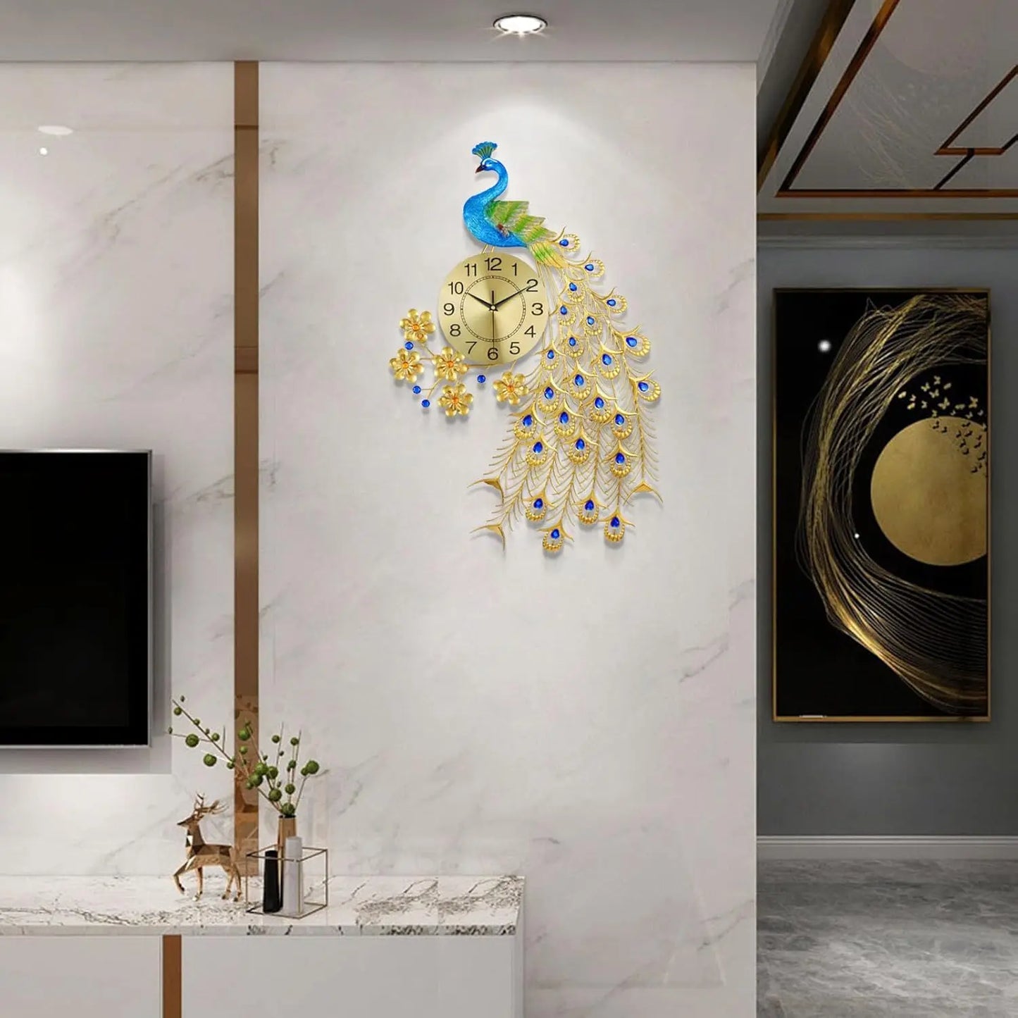 Peacock Wall Clock Silent Metal Art Decor Modern Home