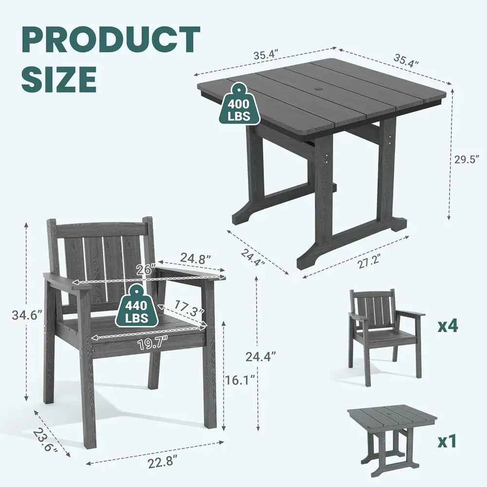 HDPE Outdoor Dining Set With Wood Grain Table Weatherproof