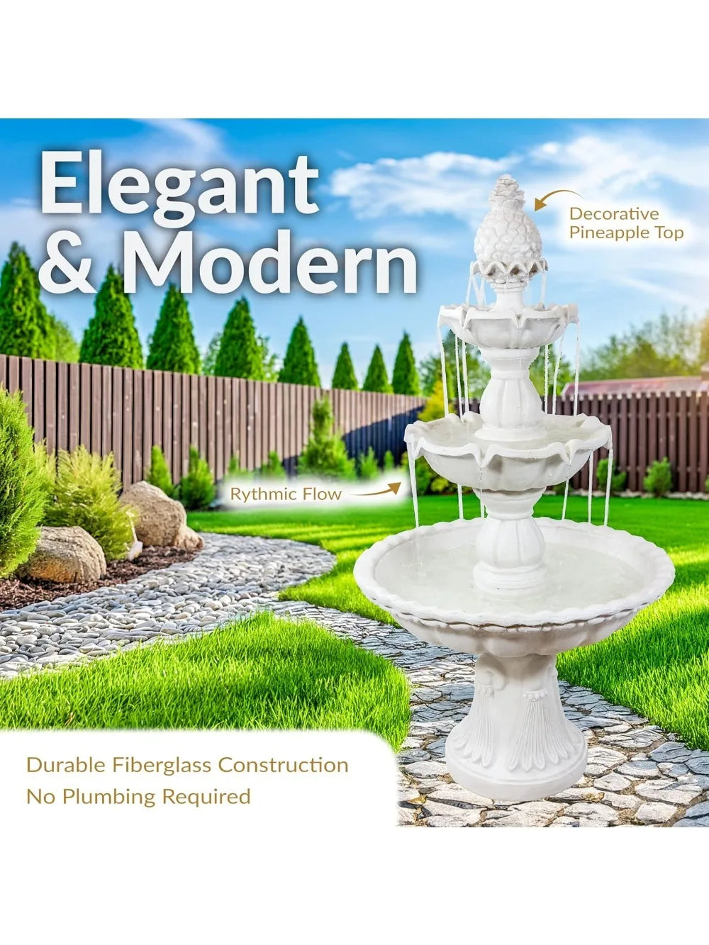 Welcome 3 Tier Water Fountain for Garden with Pineapple Topper