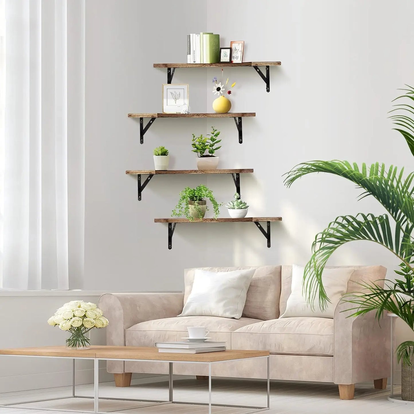 Corner Floating Shelves Wall Mounted Rustic Wood Storage