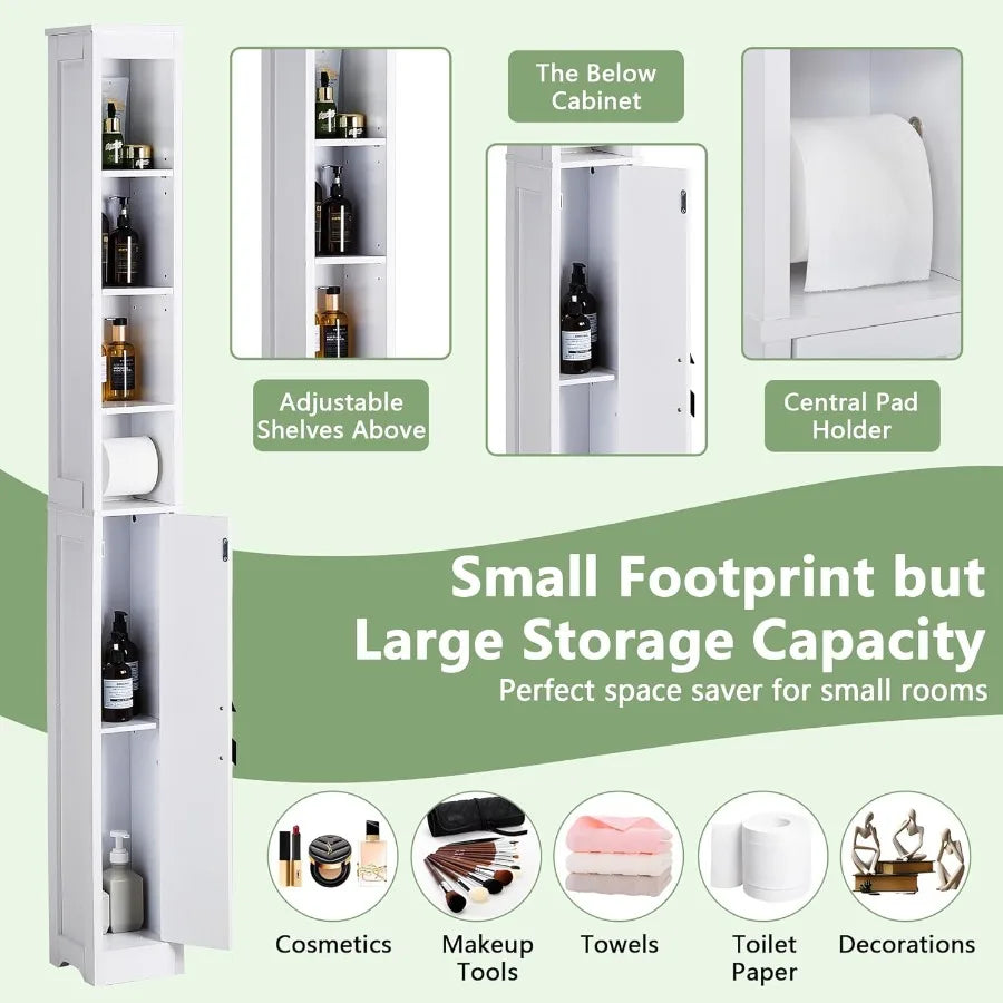 XIUWO Slim Bathroom Storage Cabinet With Adjustable Shelves