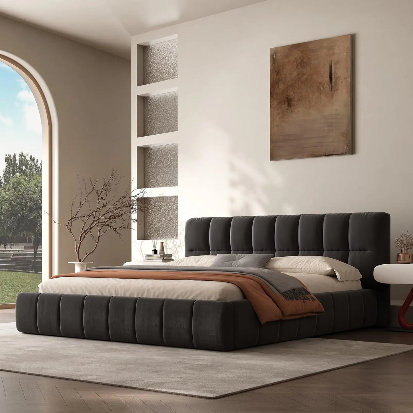 Modern Cloud Platform Bed With Thick Headboard And Footboard