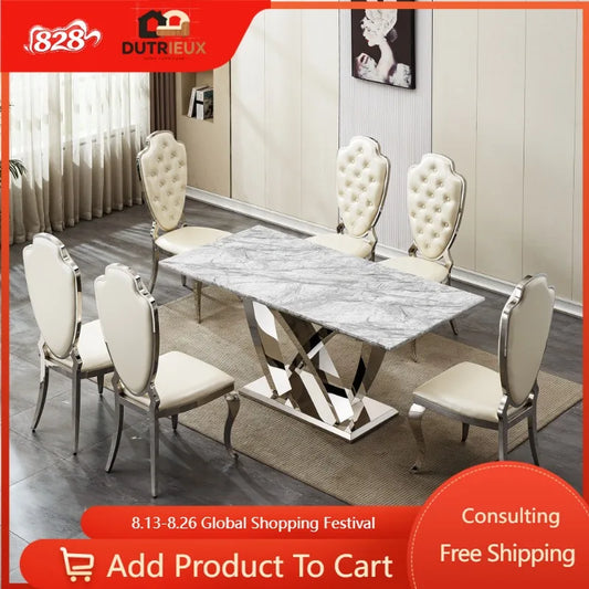 Dutrieux Modern Faux Marble Dining Table With Gold Legs
