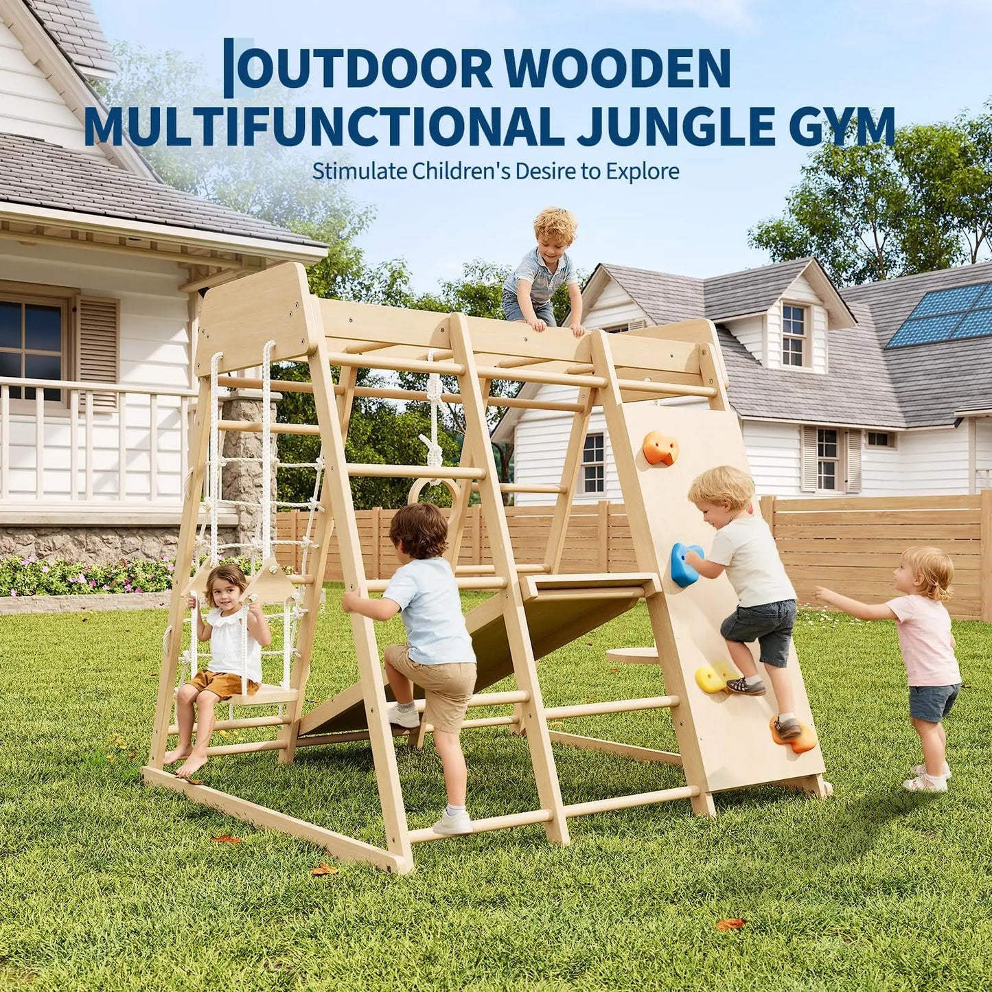 HiMISS 8 In 1 Montessori Wooden Indoor Jungle Gymnasium