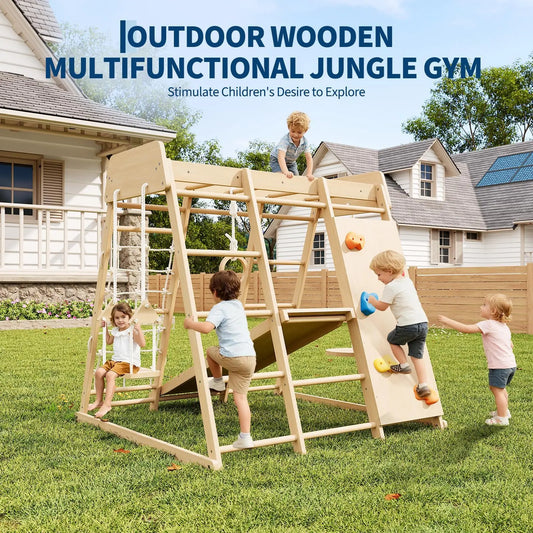 HiMISS 8 In 1 Montessori Wooden Indoor Jungle Gymnasium