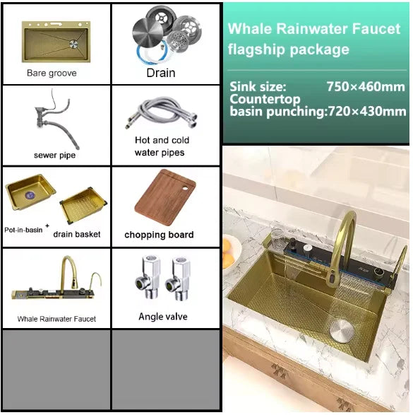 304 Stainless Steel Kitchen Waterfall Sink Digital Display