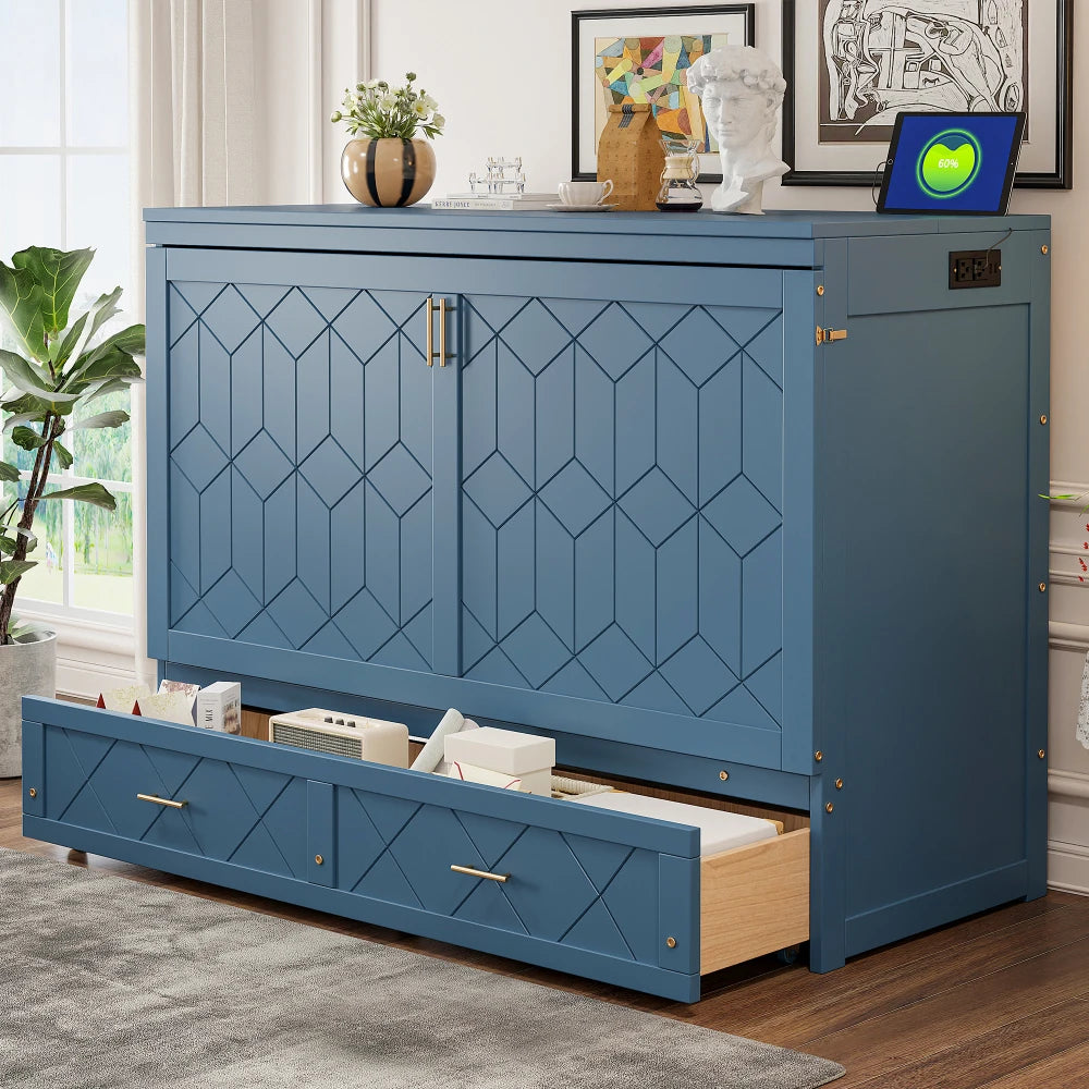 Murphy Bed Folding Wall Bed With BuiltInDrawer Usb Ports