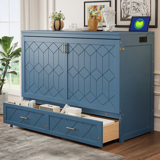 Murphy Bed Folding Wall Bed With BuiltInDrawer Usb Ports