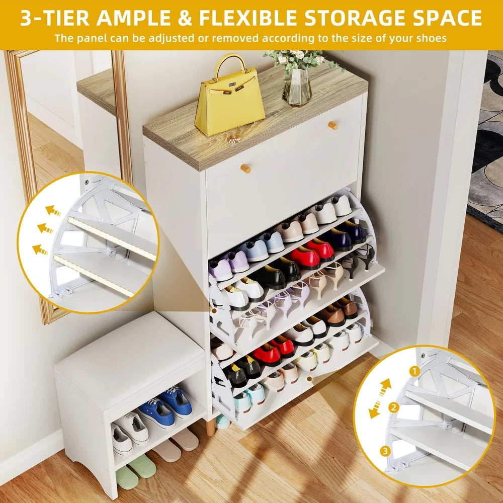 Modern Shoe Cabinet with 3 Flip Drawers Freestanding Entryway Storage Rack