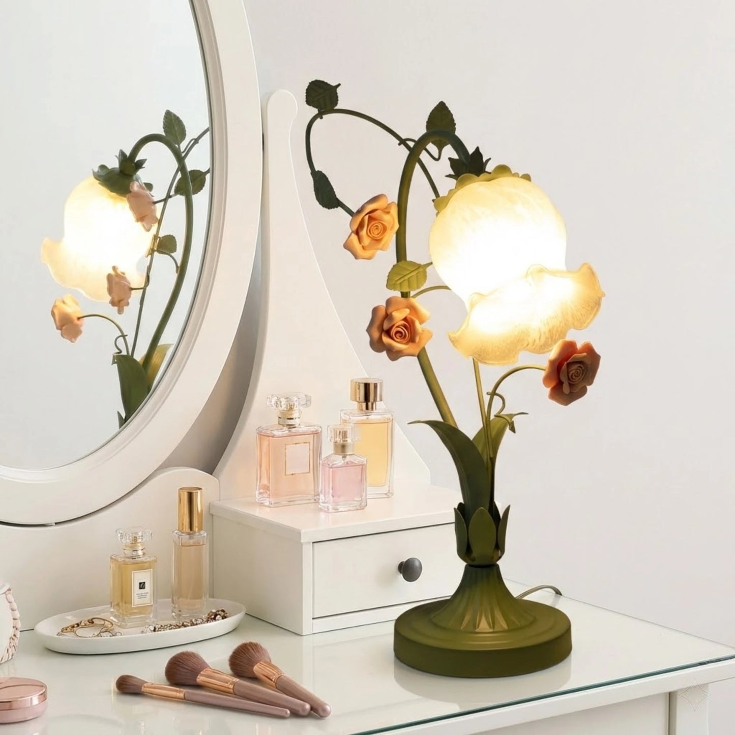 Bymaocar Ceramic Rose Desk Lamp With Glass Shade E26