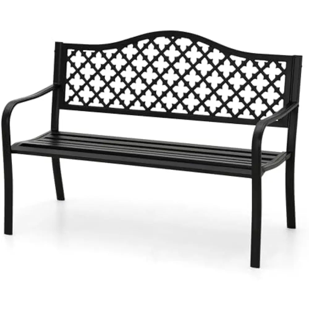 Outdoor Cast Iron Bench With Floral Backrest Arch Legs