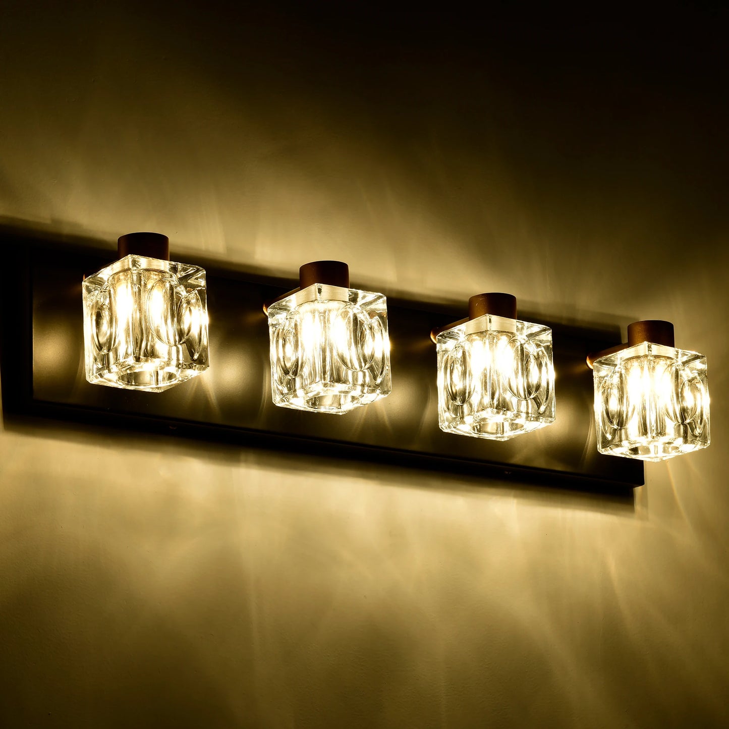 4 Light Matte Black Gold Bathroom Vanity Lights Crystals