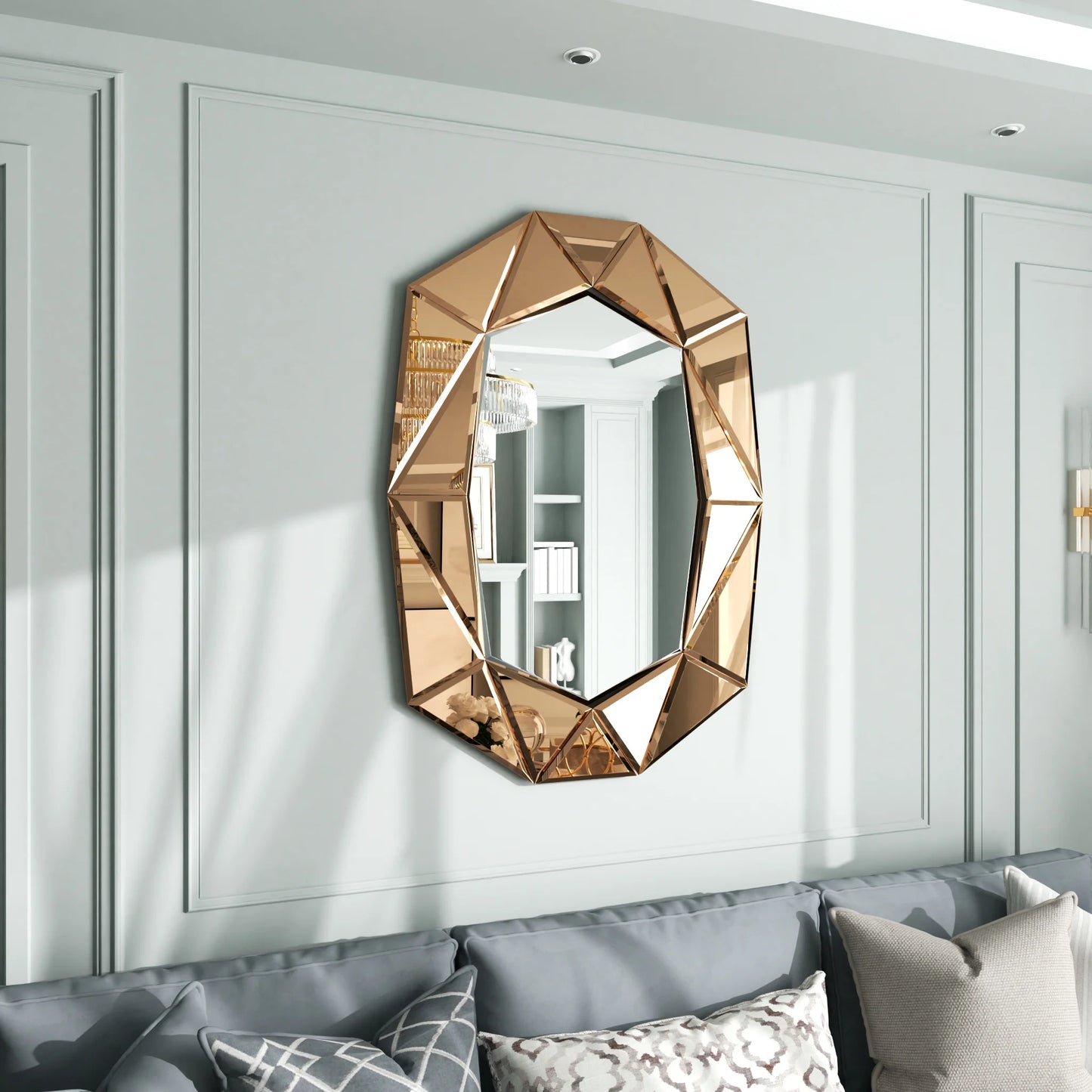 Wisfor Irregular Silver Glass Wall Mirror Beveled Diamond Edge