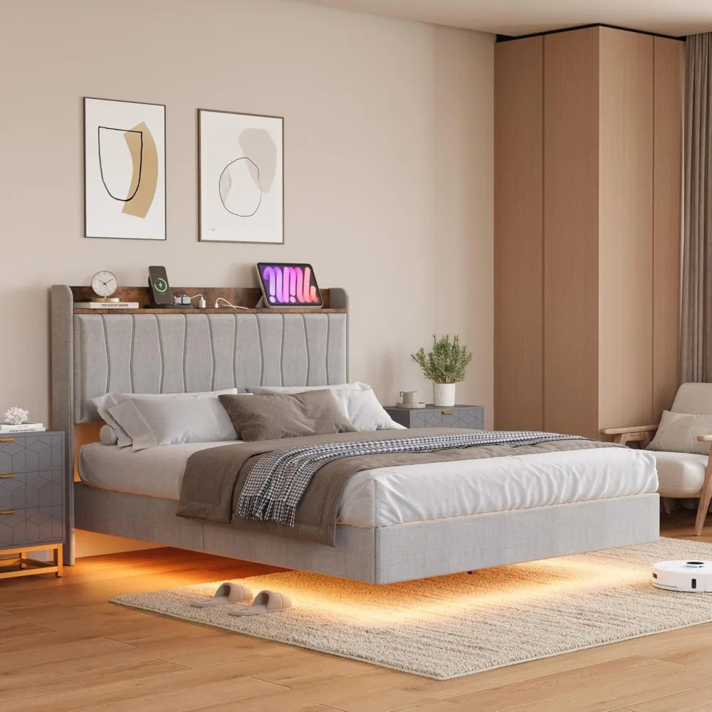 DAFIFY Modern LED Platform Bed With USB Charging Headboard