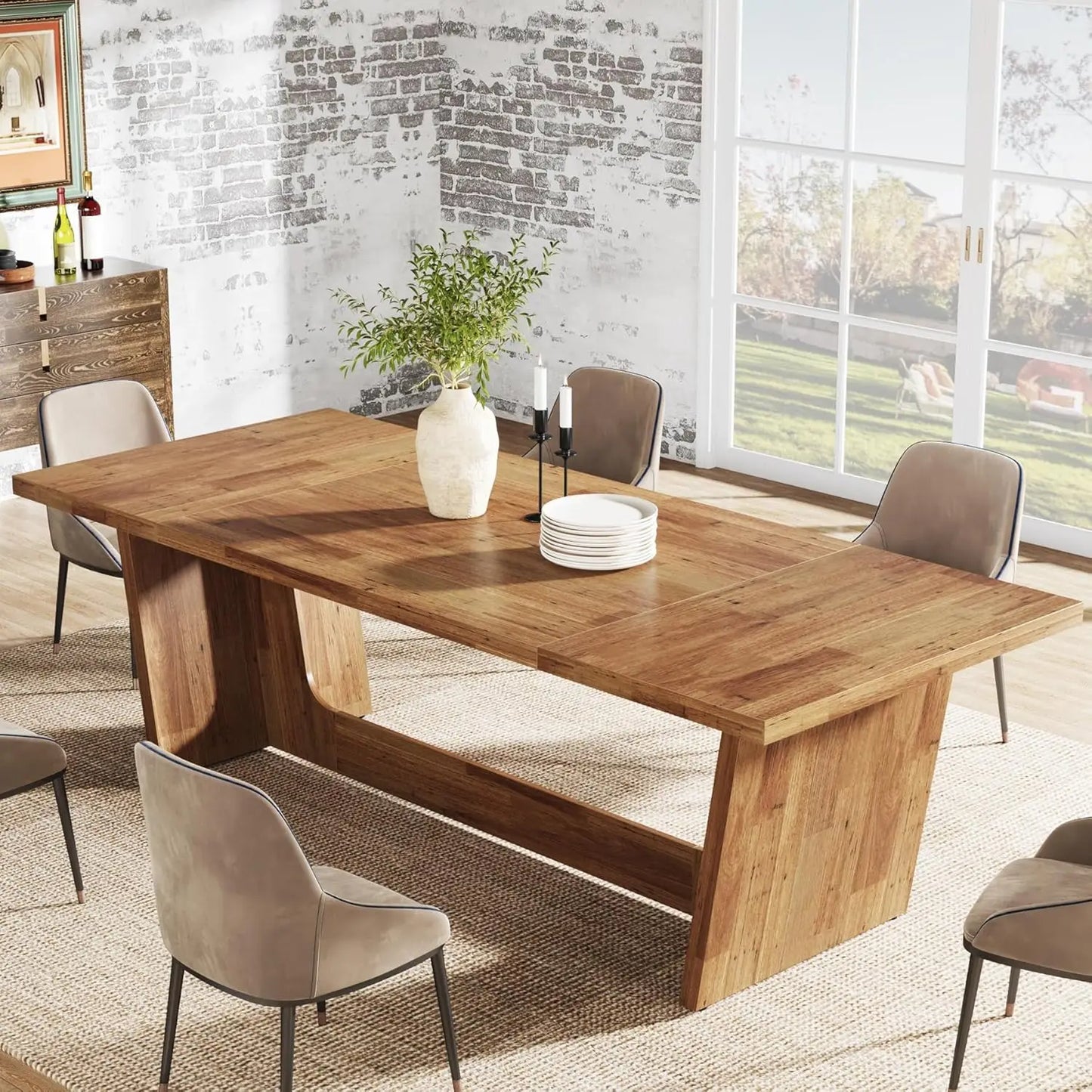 Little Tree Farmhouse Rectangular Dining Table With Pedestal
