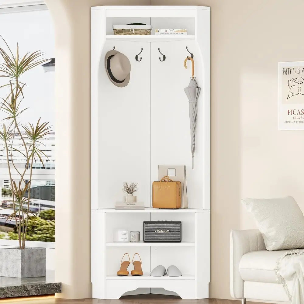 Hall Tree Featuring Four Hooks And Coat Rack Storage