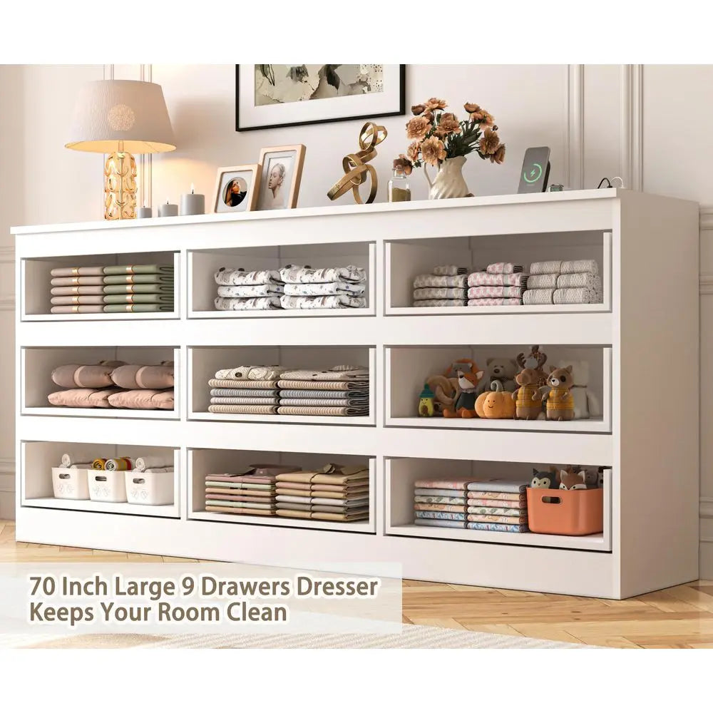 Nine Drawer Dresser With Power Outlet High Gloss Finish